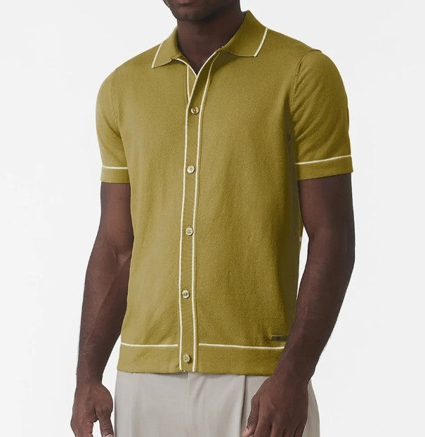 MAUVAIS LUCIANO SLIM FIT KNIT COTTON SHORT SLEEVE SHIRT OLIVE 3XL RRP £55 BNWT