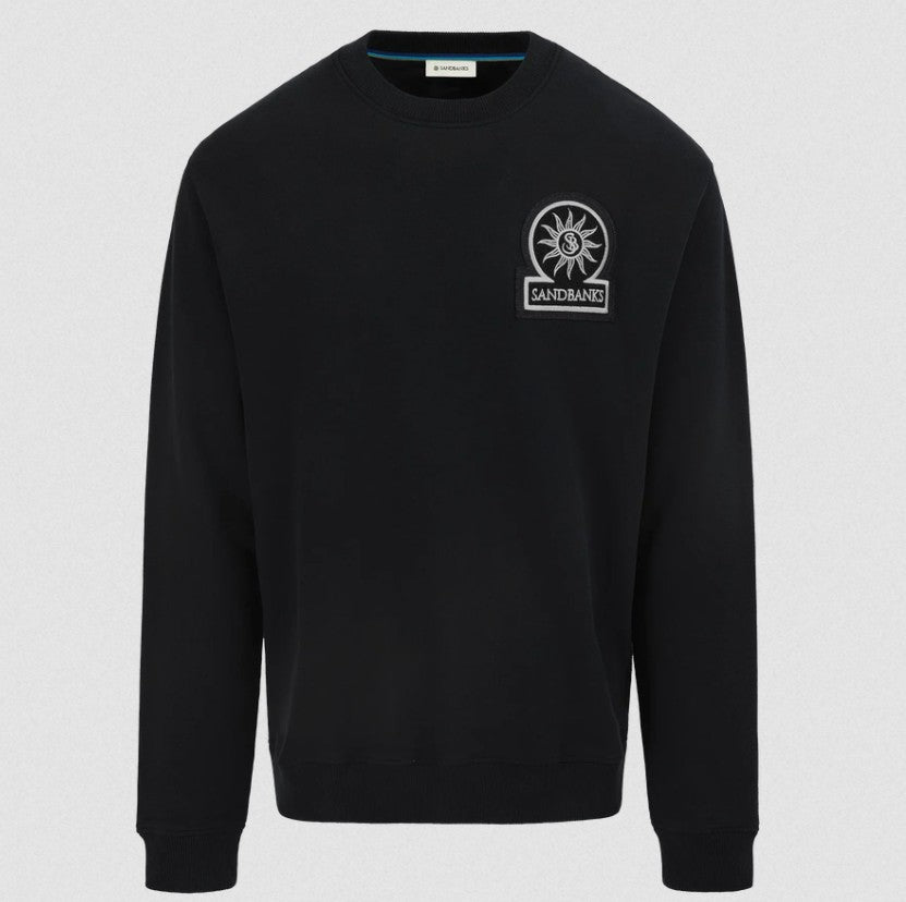 SANDBANKS BOUCLE BADGE COTTON FLEECE SWEATSHIRT BLACK RRP £175 BNWT