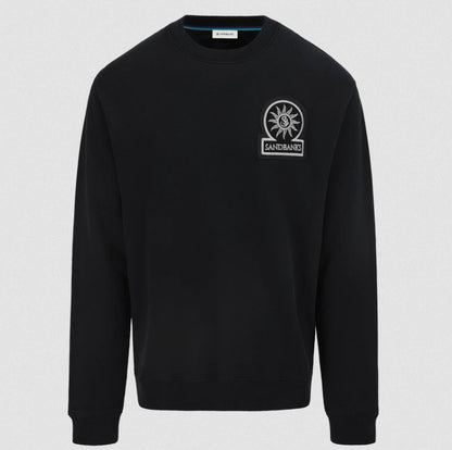 SANDBANKS BOUCLE BADGE COTTON FLEECE SWEATSHIRT BLACK RRP £175 BNWT