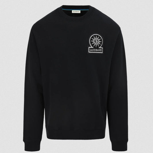 SANDBANKS BOUCLE BADGE COTTON FLEECE SWEATSHIRT BLACK RRP £175 BNWT