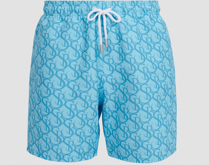 SANDBANKS SB MONOGRAM SWIM SHORTS AQUA BLUE RRP £140 BNWT