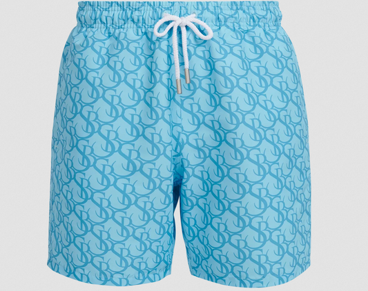 SANDBANKS SB MONOGRAM SWIM SHORTS AQUA BLUE RRP £140 BNWT