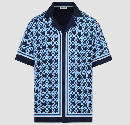 SANDBANKS MOSAIC RESORT VISCOSE SHIRT NAVY LARGE RRP £195 BNWT