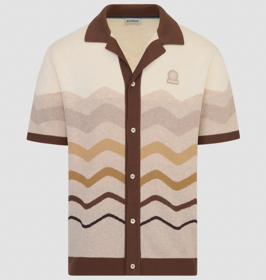 SANDBANKS GRADIENT WAVE KNITTED COTTON SHIRT STONE RRP £165 BNWT