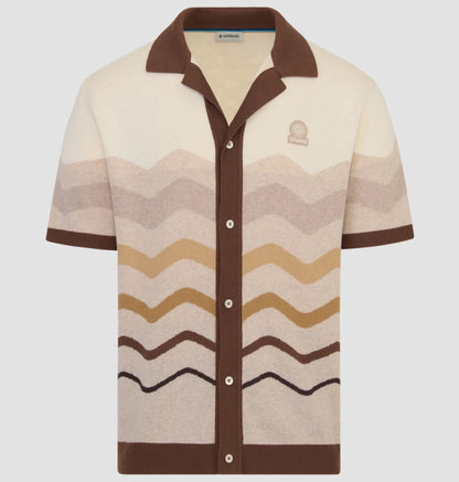 SANDBANKS GRADIENT WAVE KNITTED COTTON SHIRT STONE RRP £165 BNWT