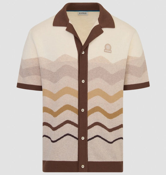SANDBANKS GRADIENT WAVE KNITTED COTTON SHIRT STONE RRP £165 BNWT