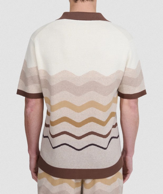 SANDBANKS GRADIENT WAVE KNITTED COTTON SHIRT STONE RRP £165 BNWT