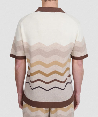 SANDBANKS GRADIENT WAVE KNITTED COTTON SHIRT STONE RRP £165 BNWT