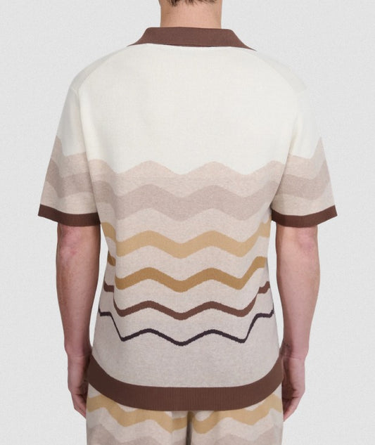 SANDBANKS GRADIENT WAVE KNITTED COTTON SHIRT STONE RRP £165 BNWT