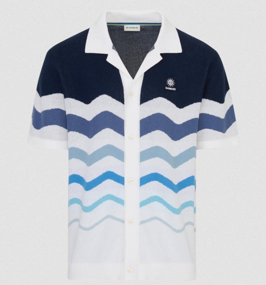 SANDBANKS GRADIENT WAVE KNITTED COTTON SHIRT BLUE RRP £165 BNWT