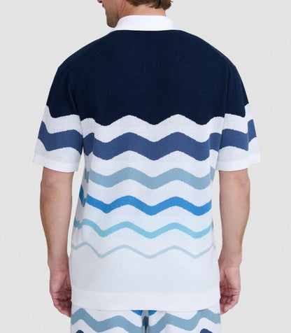 SANDBANKS GRADIENT WAVE KNITTED COTTON SHIRT BLUE RRP £165 BNWT