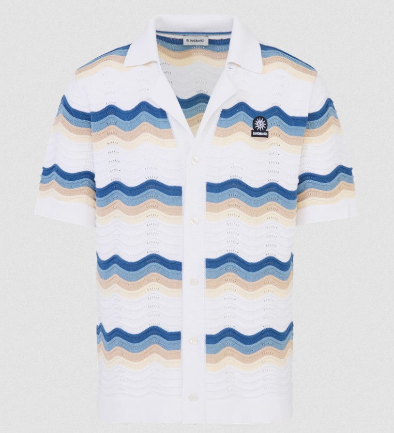 SANDBANKS CROCHET WAVE KNITTED COTTON SHIRT TRI-COLOUR RRP £175 BNWT