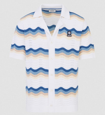 SANDBANKS CROCHET WAVE KNITTED COTTON SHIRT TRI-COLOUR RRP £175 BNWT