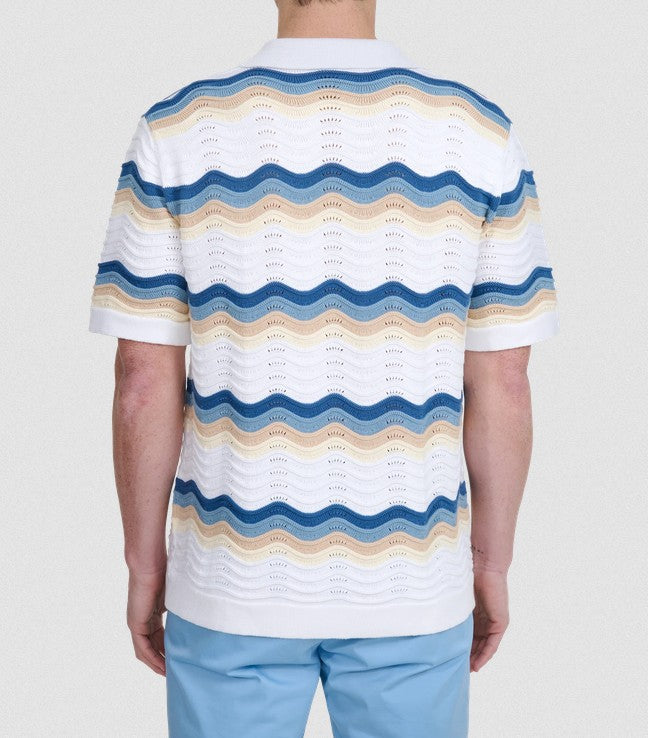 SANDBANKS CROCHET WAVE KNITTED COTTON SHIRT TRI-COLOUR RRP £175 BNWT