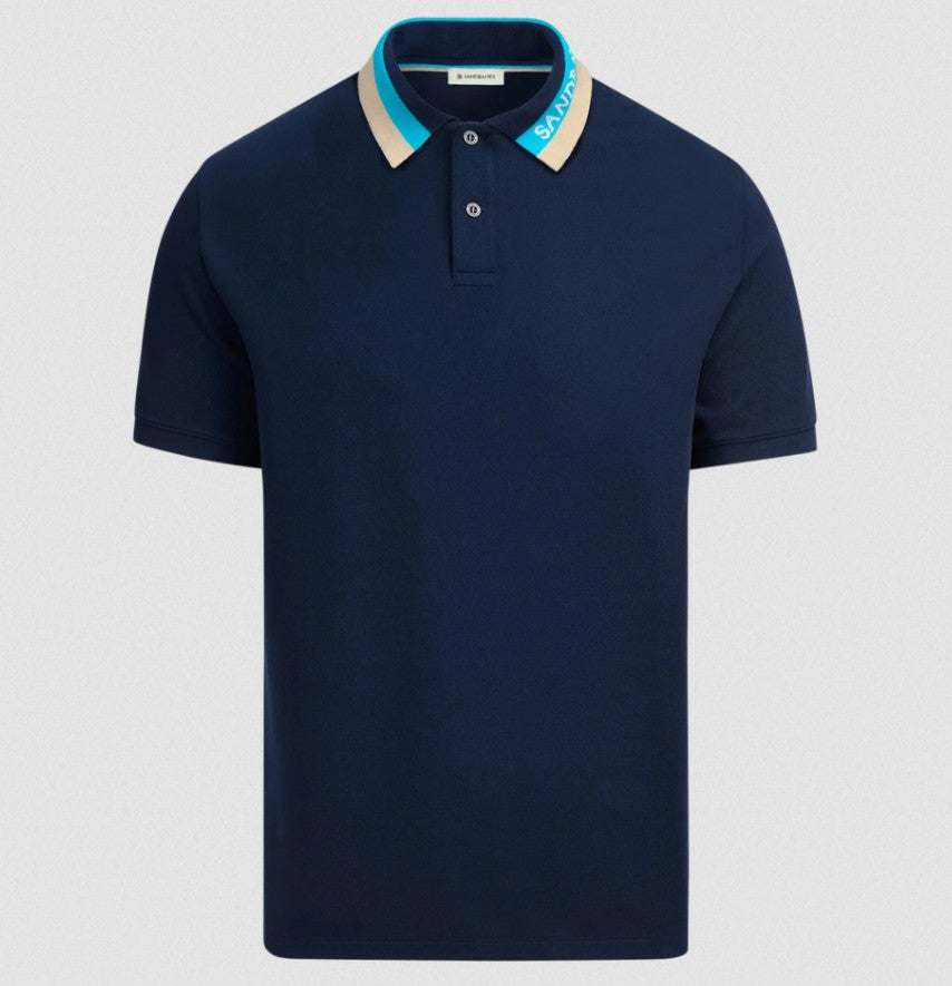 SANDBANKS TRI COLOUR COLLAR PIQUE COTTON POLO SHIRT NAVY 6XL RRP £130 BNWT