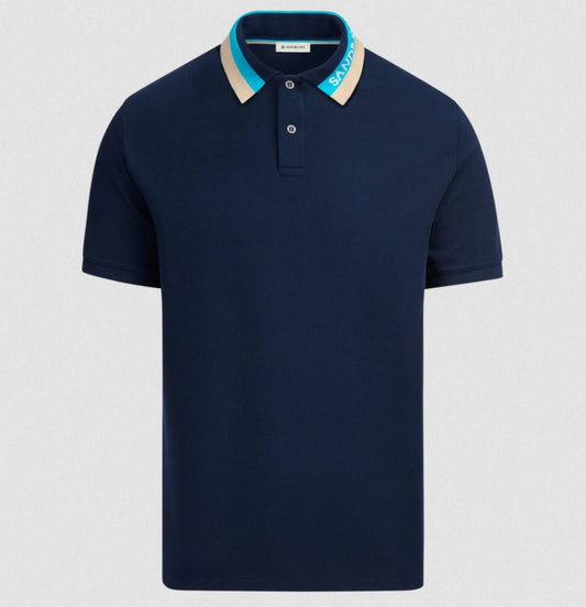 SANDBANKS TRI COLOUR COLLAR PIQUE COTTON POLO SHIRT NAVY 6XL RRP £130 BNWT