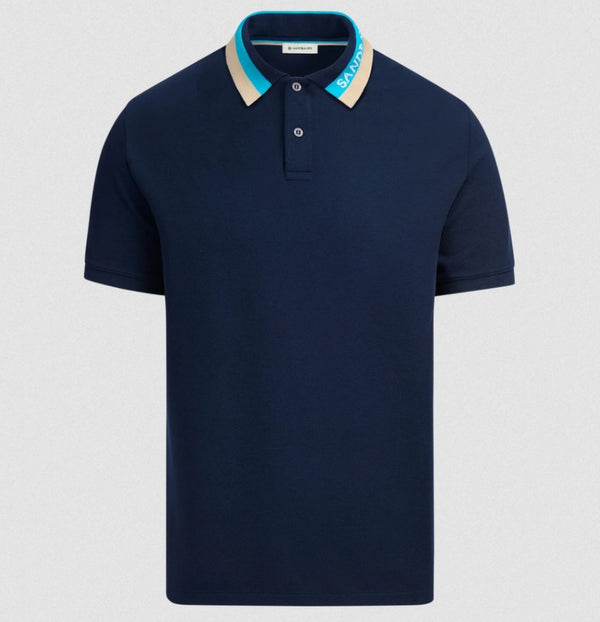 SANDBANKS TRI COLOUR COLLAR PIQUE COTTON POLO SHIRT NAVY 6XL RRP £130 BNWT