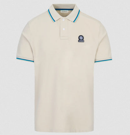 SANDBANKS TIPPED PIQUE COTTON BADGE LOGO POLO SHIRT STONE 2XL RRP £115 BNWT