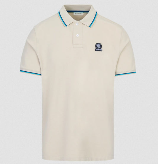 SANDBANKS TIPPED PIQUE COTTON BADGE LOGO POLO SHIRT STONE 2XL RRP £115 BNWT