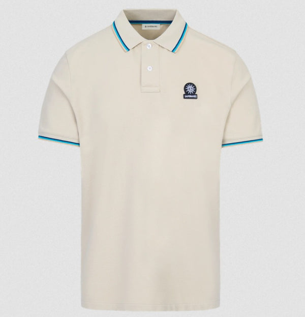 SANDBANKS TIPPED PIQUE COTTON BADGE LOGO POLO SHIRT STONE 2XL RRP £115 BNWT