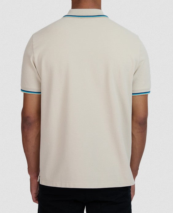 SANDBANKS TIPPED PIQUE COTTON BADGE LOGO POLO SHIRT STONE 2XL RRP £115 BNWT