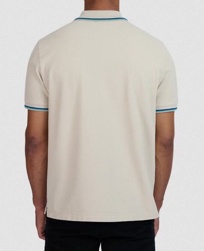 SANDBANKS TIPPED PIQUE COTTON BADGE LOGO POLO SHIRT STONE 2XL RRP £115 BNWT