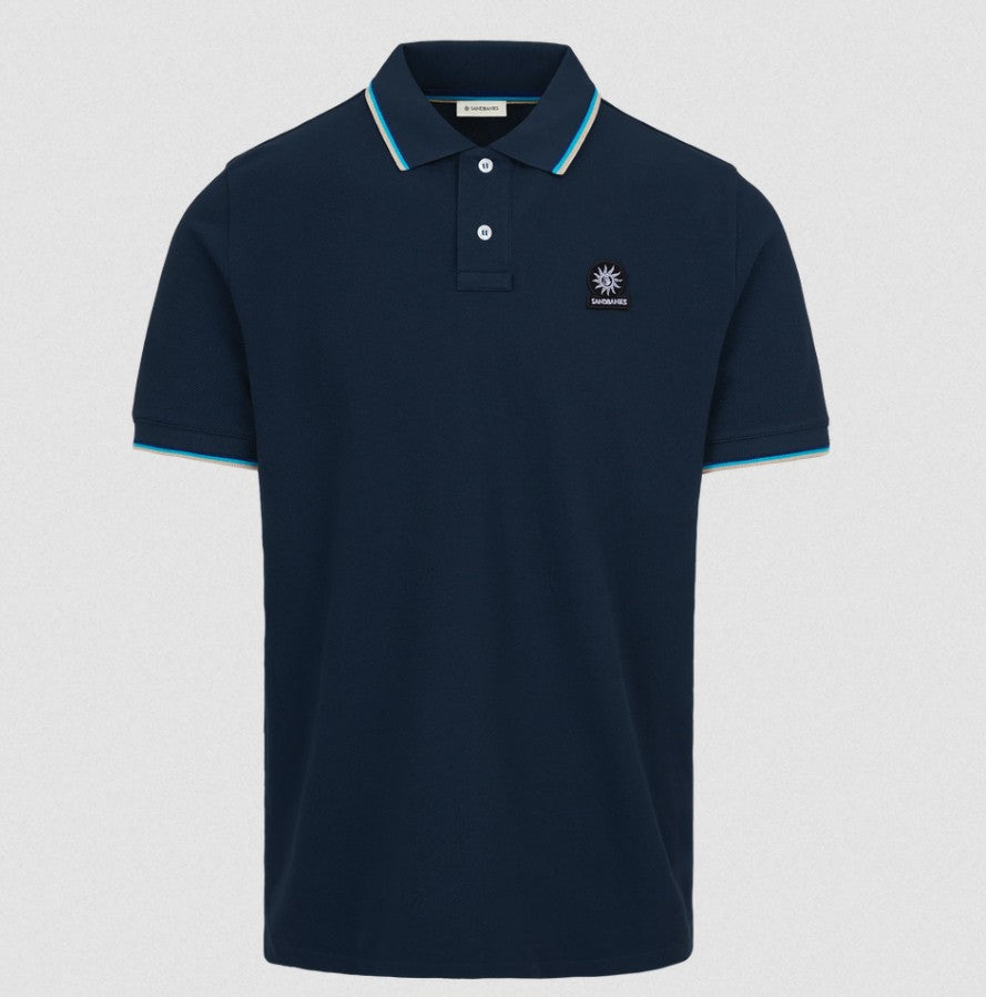 SANDBANKS TIPPED PIQUE COTTON BADGE LOGO POLO SHIRT NAVY 5XL RRP £115 BNWT
