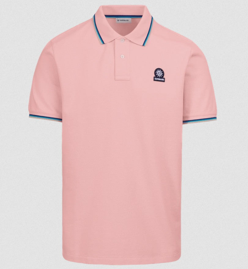 SANDBANKS TIPPED PIQUE COTTON BADGE LOGO POLO SHIRT DUSTY PINK XL RRP £115 BNWT