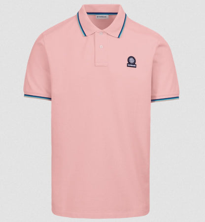 SANDBANKS TIPPED PIQUE COTTON BADGE LOGO POLO SHIRT DUSTY PINK XL RRP £115 BNWT