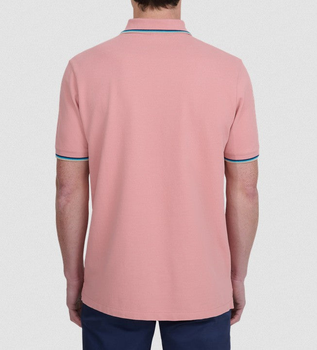 SANDBANKS TIPPED PIQUE COTTON BADGE LOGO POLO SHIRT DUSTY PINK XL RRP £115 BNWT