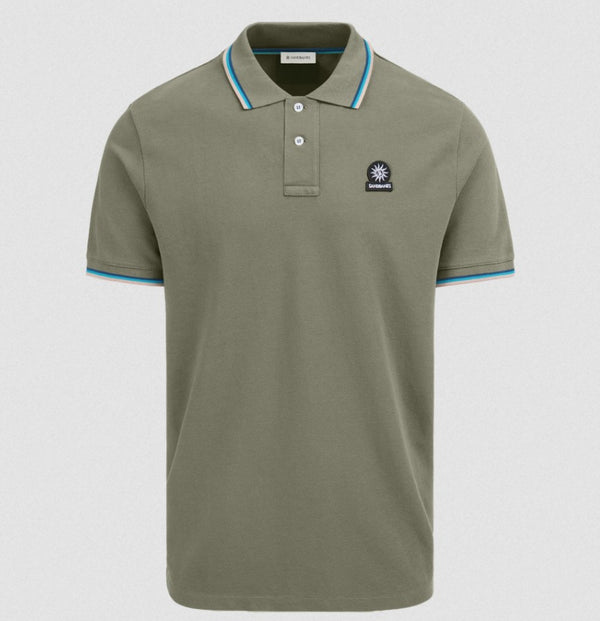 SANDBANKS TIPPED PIQUE COTTON BADGE LOGO POLO SHIRT ARMY GREEN 2XL RRP £115 BNWT