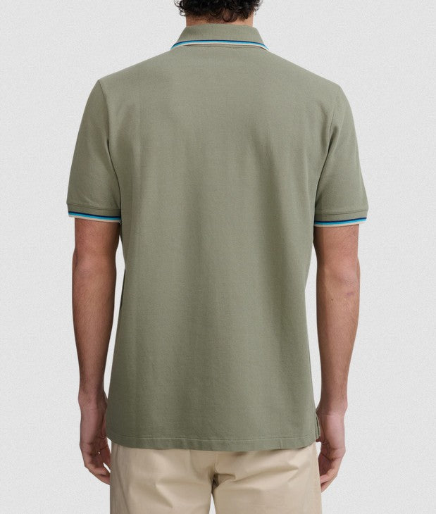 SANDBANKS TIPPED PIQUE COTTON BADGE LOGO POLO SHIRT ARMY GREEN 2XL RRP £115 BNWT