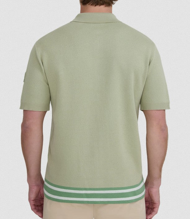SANDBANKS STRIPE ZIP KNITTED COTTON POLO SHIRT SAGE GREEN RRP £175 BNWT