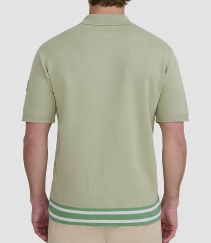 SANDBANKS STRIPE ZIP KNITTED COTTON POLO SHIRT SAGE GREEN RRP £175 BNWT