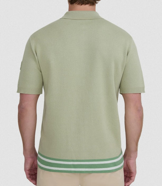SANDBANKS STRIPE ZIP KNITTED COTTON POLO SHIRT SAGE GREEN RRP £175 BNWT