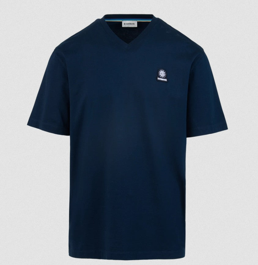 SANDBANKS V NECK COTTON T-SHIRT NAVY BLUE MEDIUM RRP £85 BNWT