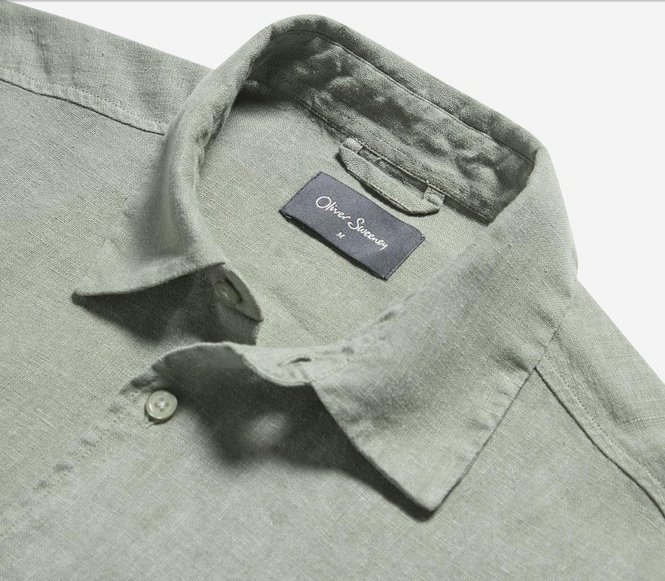 OLIVER SWEENEY SOMERTON SHORT SLEEVE LINEN SHIRT SAGE GREEN 2XL RRP £99 BNWT