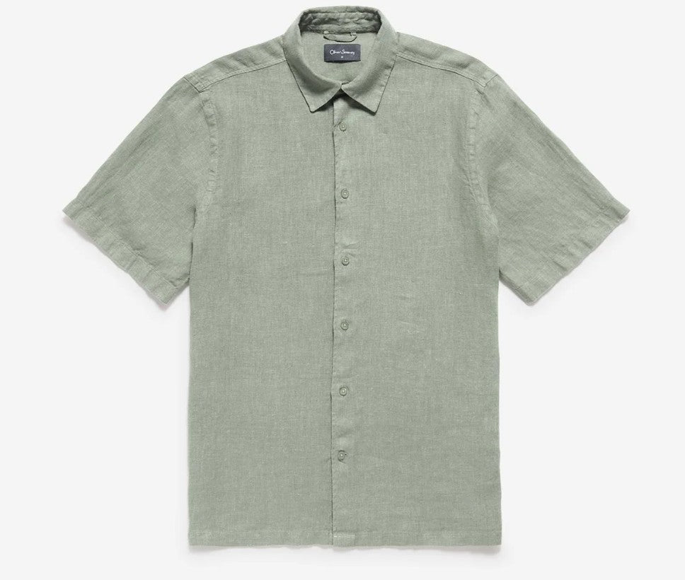 OLIVER SWEENEY SOMERTON SHORT SLEEVE LINEN SHIRT SAGE GREEN 2XL RRP £99 BNWT