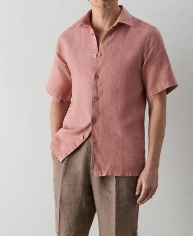 OLIVER SWEENEY SOMERTON SHORT SLEEVE LINEN SHIRT ROSEWOOD 2XL RRP £99 BNWT