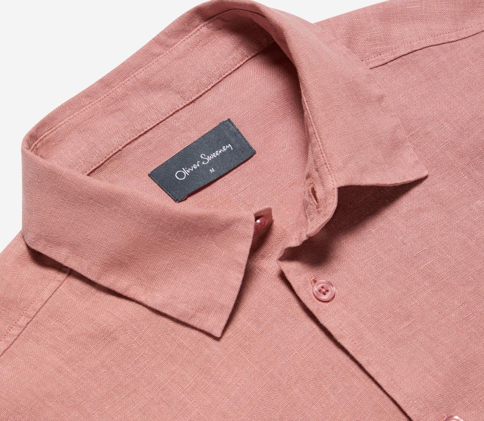 OLIVER SWEENEY SOMERTON SHORT SLEEVE LINEN SHIRT ROSEWOOD 2XL RRP £99 BNWT