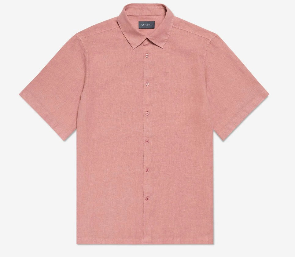 OLIVER SWEENEY SOMERTON SHORT SLEEVE LINEN SHIRT ROSEWOOD 2XL RRP £99 BNWT
