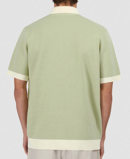 SANDBANKS FULL BUTTON KNITTED COTTON POLO SHIRT SAGE GREEN/WHITE RRP £165 BNWT