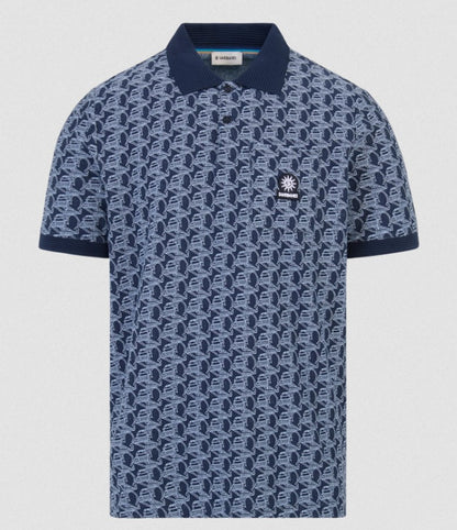 SANDBANKS JACQUARD COTTON MONOGRAM LOGO POLO SHIRT NAVY BLUE RRP £135 BNWT