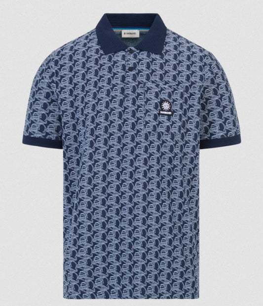 SANDBANKS JACQUARD COTTON MONOGRAM LOGO POLO SHIRT NAVY BLUE RRP £135 BNWT