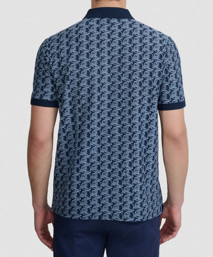 SANDBANKS JACQUARD COTTON MONOGRAM LOGO POLO SHIRT NAVY BLUE RRP £135 BNWT
