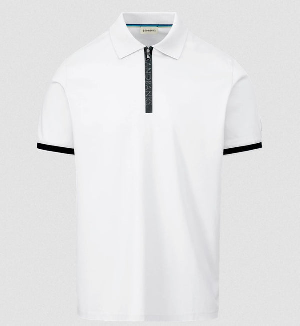 SANDBANKS SILICONE ZIP INTERLOCK COTTON POLO SHIRT WHITE 4XL RRP £150 BNWT