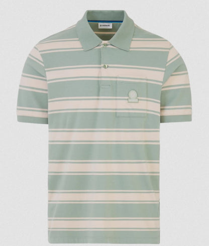 SANDBANKS STRIPE POCKET COTTON POLO SHIRT SAGE GREEN RRP £125 BNWT
