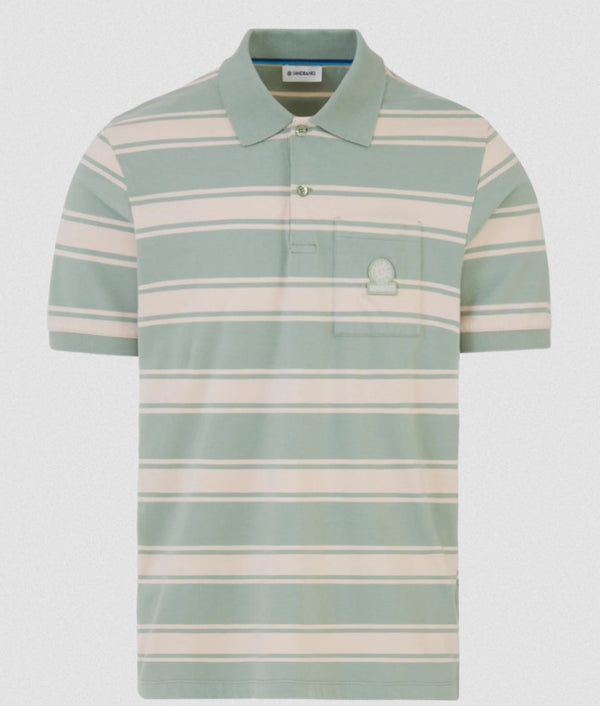 SANDBANKS STRIPE POCKET COTTON POLO SHIRT SAGE GREEN RRP £125 BNWT