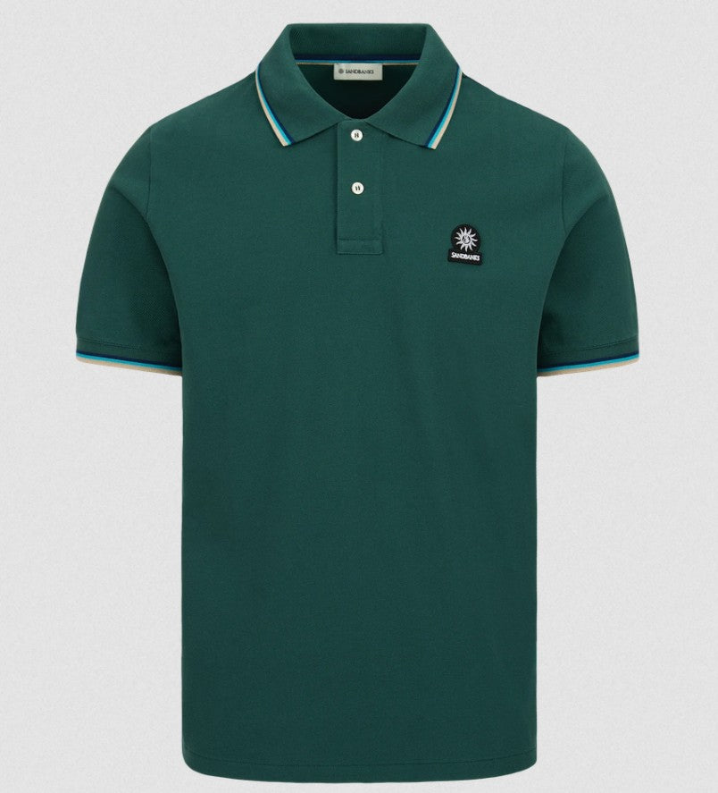SANDBANKS TIPPED PIQUE COTTON BADGE LOGO POLO SHIRT EMERALD GREEN 5XL RRP £115 BNWT