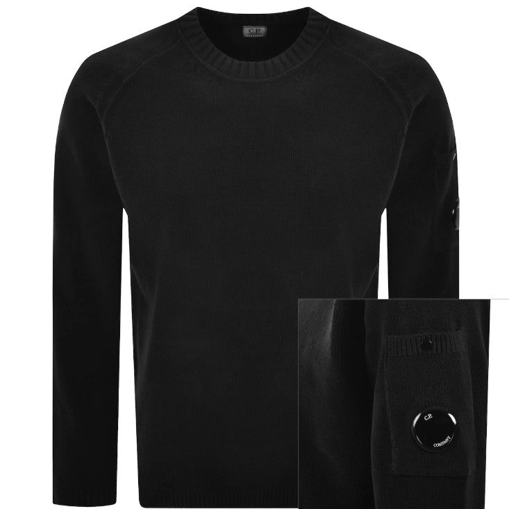 CP COMPANY CHENILLE COTTON LENS CREW NECK JUMPER BLACK RRP £255 BNWT